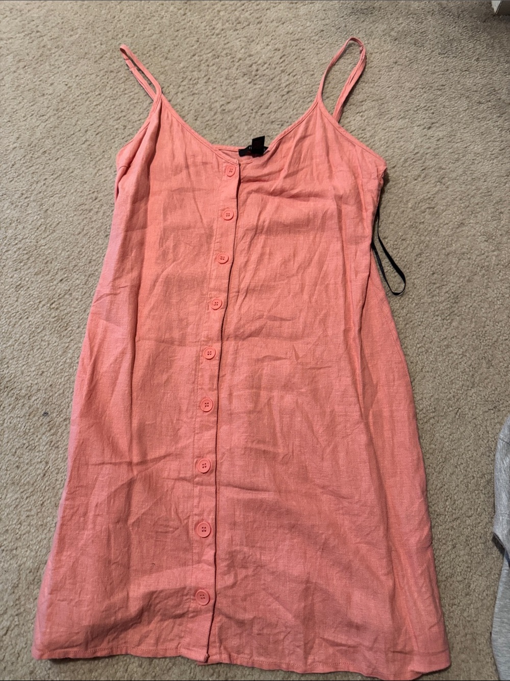 Forever 21 Coral Button-Front Spaghetti Strap Mini Dress